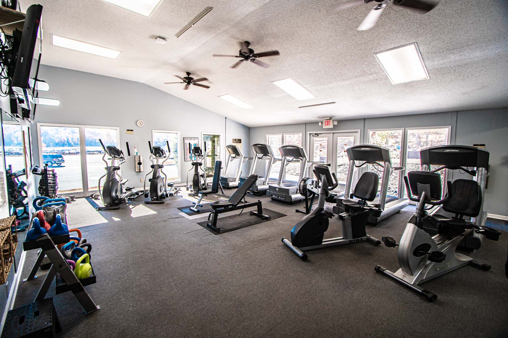 A spacious exercise room at VRI's Fox Run Resort in North Carolina.